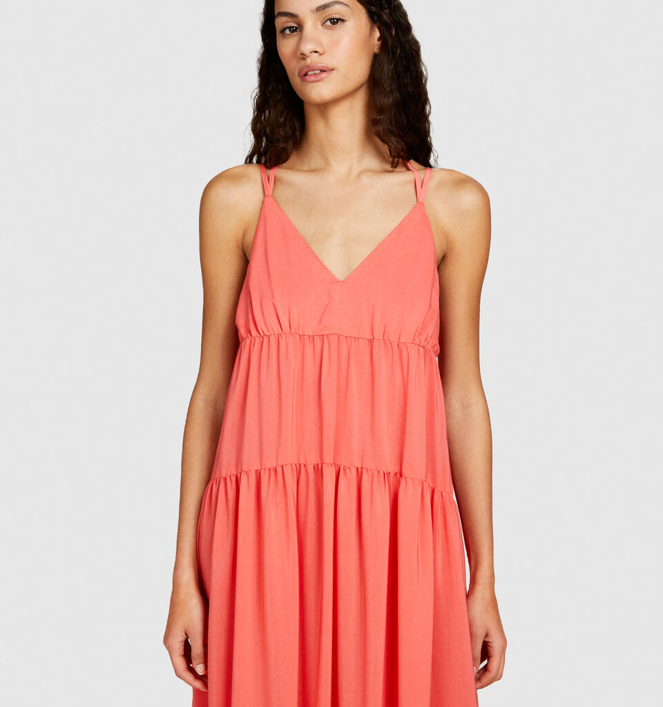 Long dress with ruffle - women's long dresses - Coral | Sisley image number 4